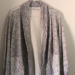 Woman’s fall heather gray & white spring kimono Open Front Cardigan